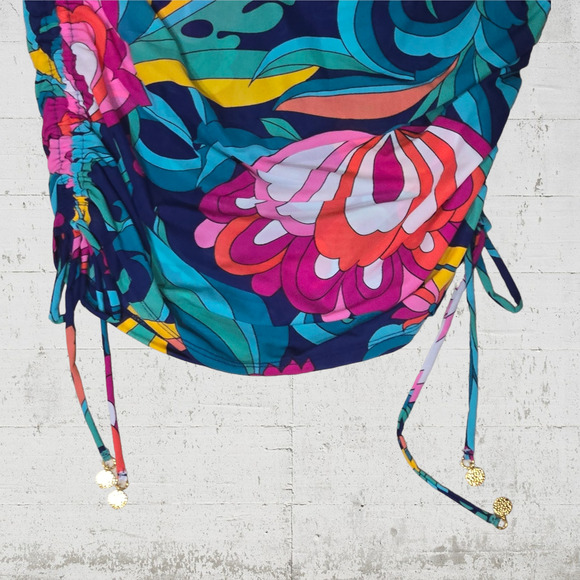 Trina Turk Retro Floral Mesh Crewneck Cinch Hem Swimsuit Cover Up Size Small - Picture 7 of 9